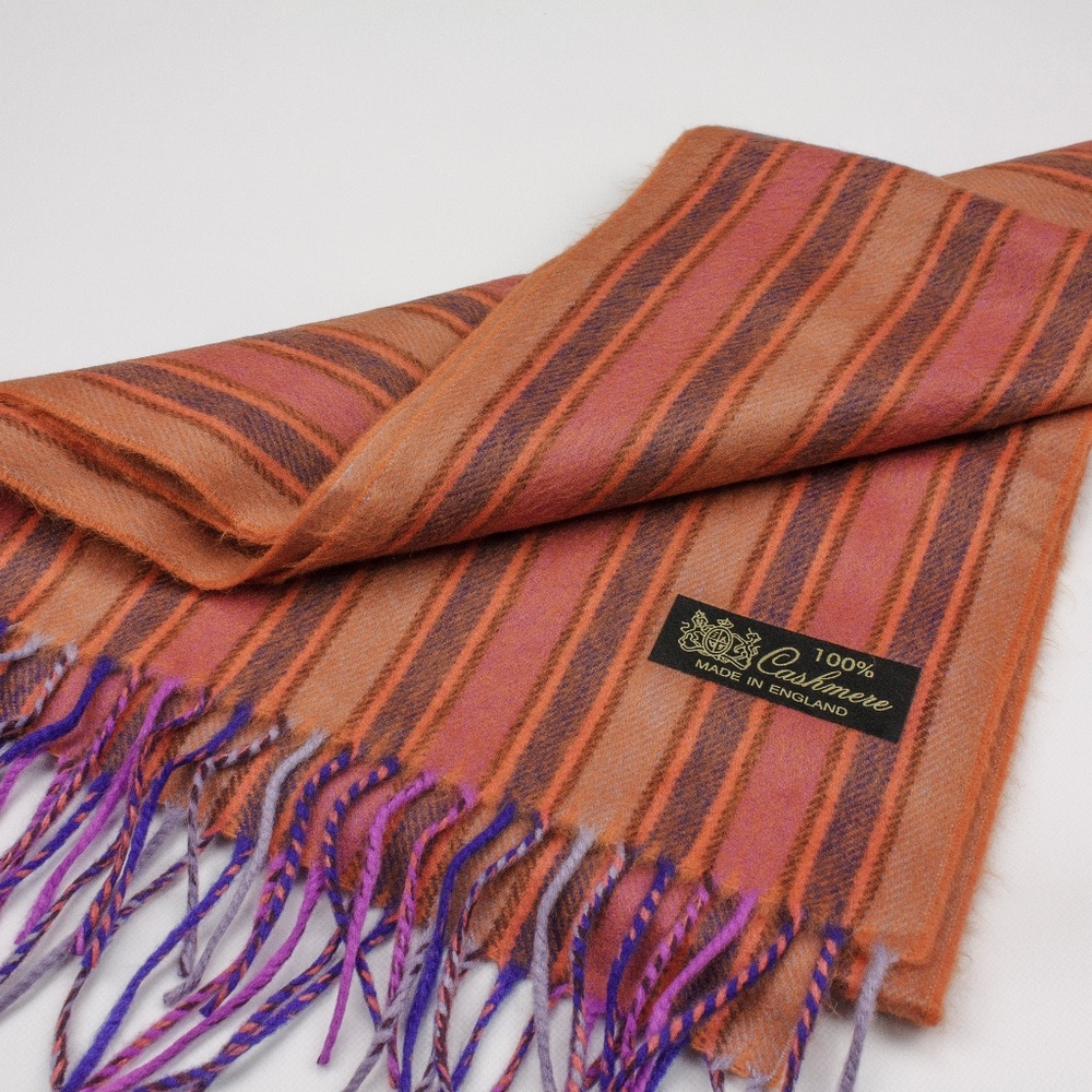 Striped Orange and Purple Cashmere Scarf